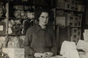 Diane in Peaches Wool Shop Peterborough in the 1950's